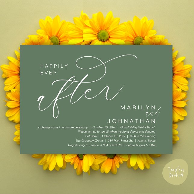 Lyckligtvis allt efter att Bröllop dansade Party Inbjudningar (Romantic Happily Ever After Wedding Dinner Party Lunch Brunch Invitation PDF Card Sage Green)