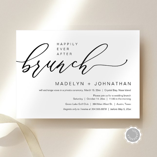 Lyckligtvis allt efter Bröllop Elopement Brunch Pa Inbjudningar (Happily Ever After Wedding Elopement Brunch Party Invitation Card, Editable, Downloadable, Modern)
