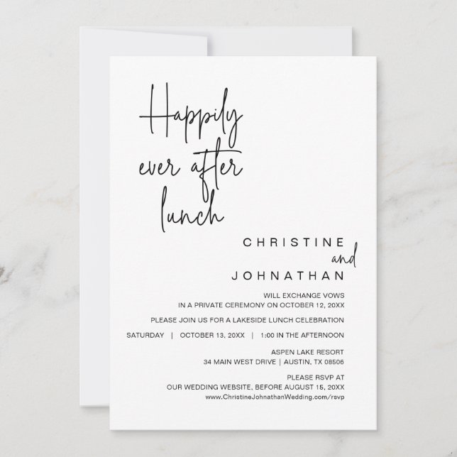 Lyckligtvis allt efter Bröllop Elopement Lunch Inbjudningar (Framsida)