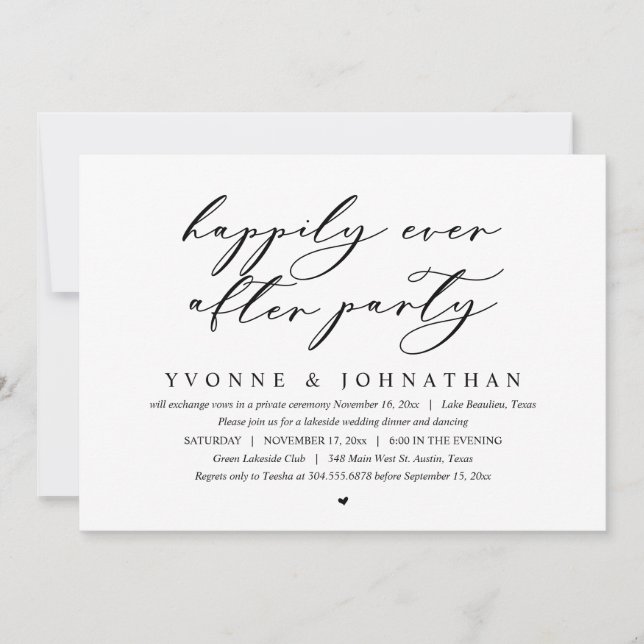 Lyckligtvis allt efter Bröllop Elopement Middag Pa Inbjudningar (Framsida)