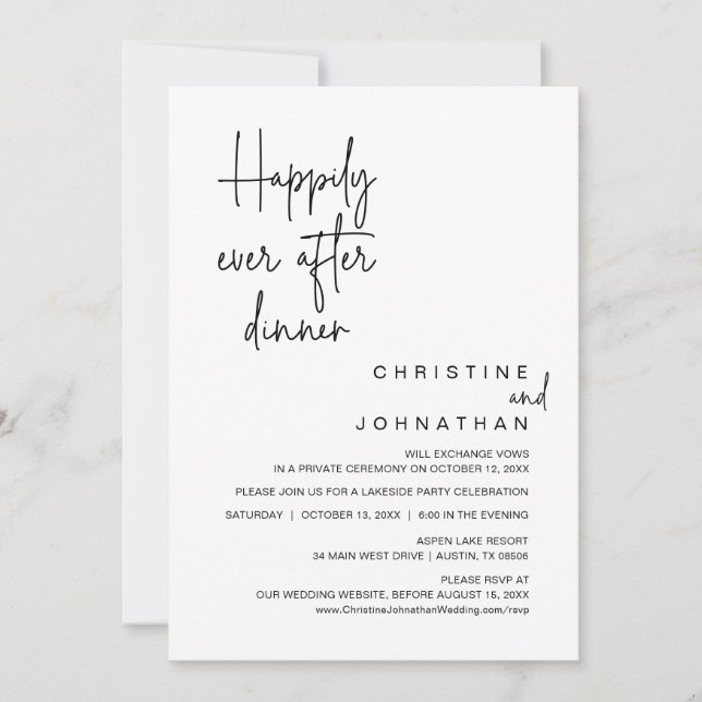 Lyckligtvis allt efter Bröllop Elopement Middag Pa Inbjudningar (Framsida)