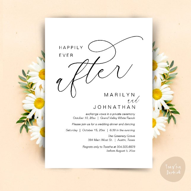 Lyckligtvis allt efter Bröllopsfest... Inbjudningar (Romantic Happily Ever After Wedding Dinner Party Lunch Brunch Invitation PDF Card Black White)