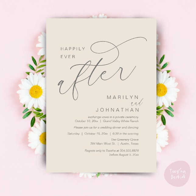 Lyckligtvis allt efter Bröllopsfest... Inbjudningar (Romantic Happily Ever After Wedding Dinner Party Lunch Brunch Invitation PDF Card Cream Grey)