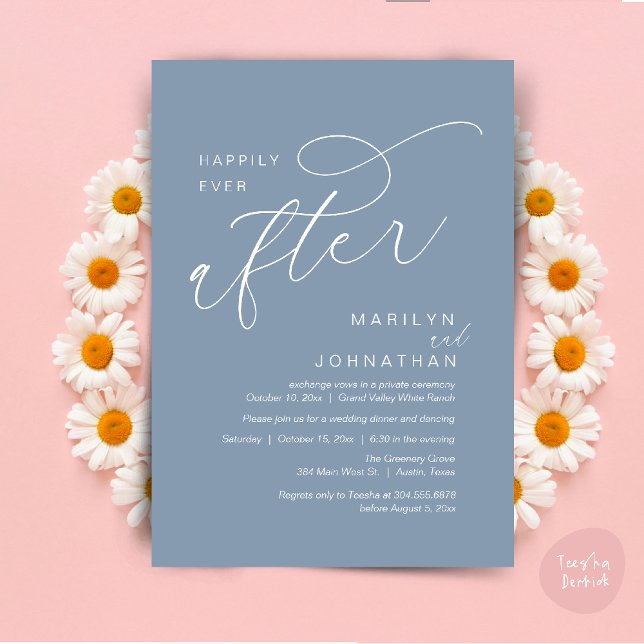 Lyckligtvis allt efter Bröllopsfest... Inbjudningar (Romantic Happily Ever After Wedding Dinner Party Lunch Brunch Invitation PDF Card Dusty Blue)