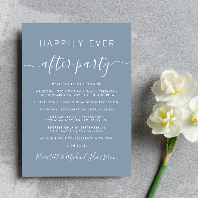 Lyckligtvis allt efter Dusty Blue Reception-inbjud Inbjudningar (From private vows to a grand party - invite family and friends to celebrate your marriage!)