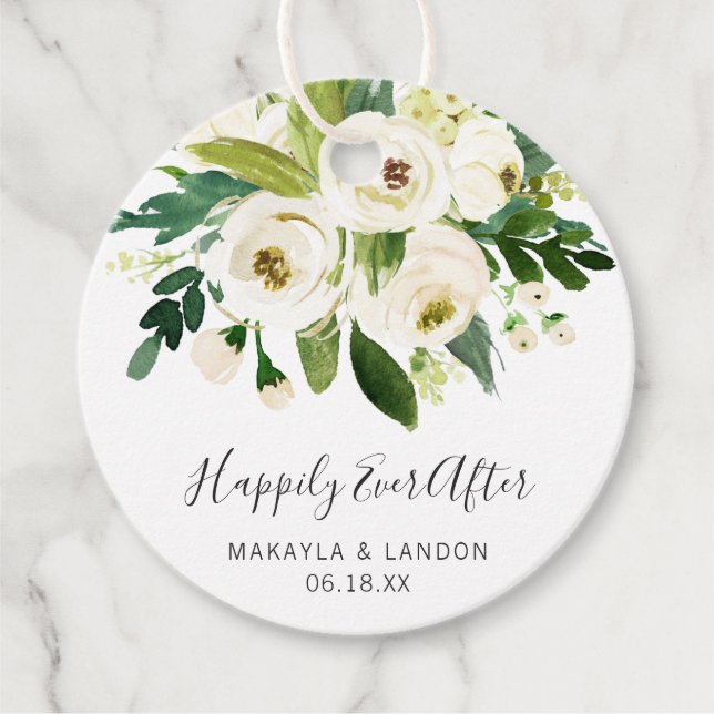 Lyckligtvis allt efter Elegant Vita Blommigten Brö Gåvor Etiketter (Framsida)