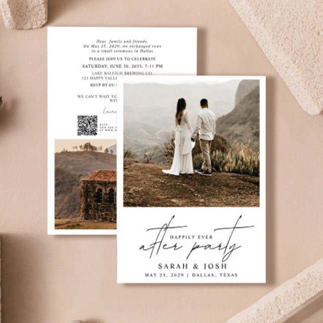Lyckligtvis allt efter foto med QR-kod 2 i Party Meddelande (Easily personalize this QR code reception celebration invitation with your details, photos, website)