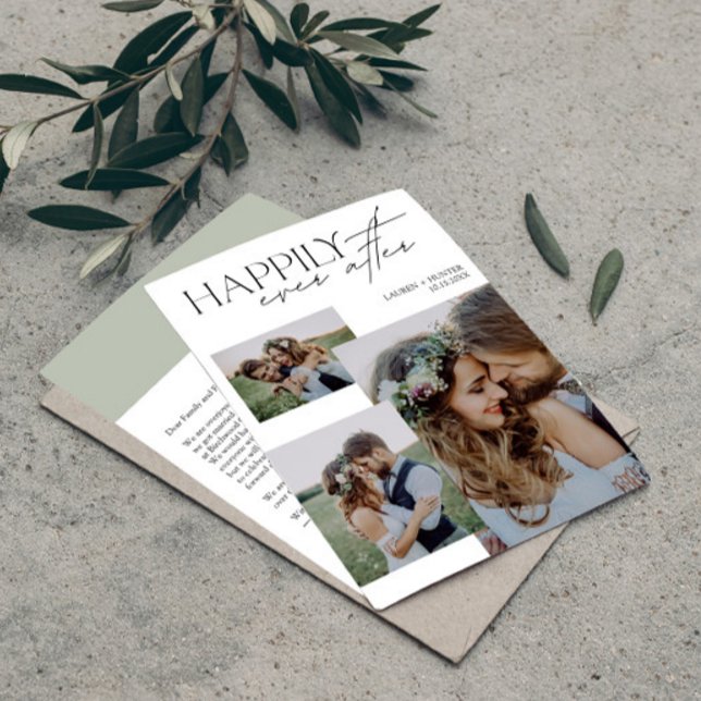 Lyckligtvis allt efter foto Modern Bröllop Meddelande (Easily personalize this wedding announcement with your deets and photos)