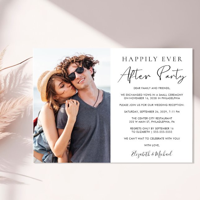 Lyckligtvis allt efter fotobröllopsmottagningen inbjudningar (An elegant Happily Ever After Party Invitation to set the tone for an unforgettable event)