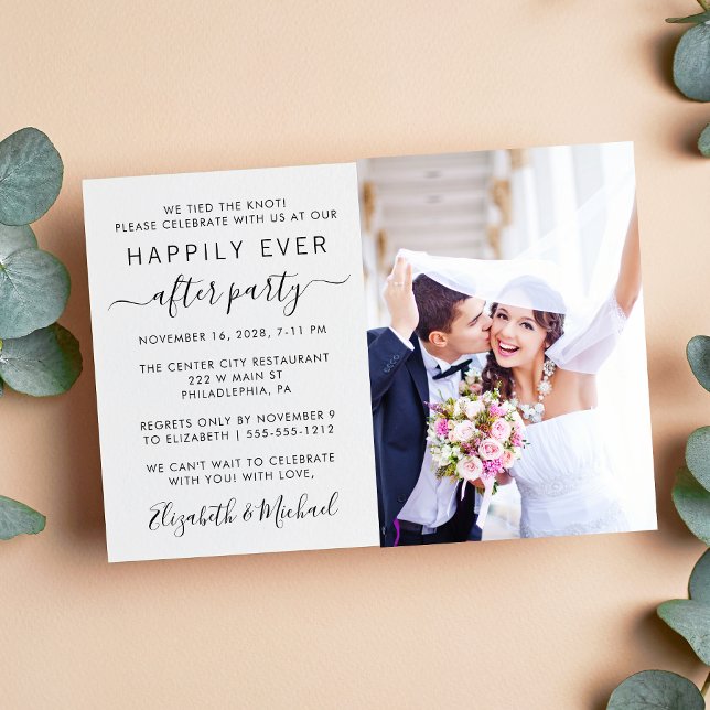 Lyckligtvis allt efter fotobröllopsmottagningen inbjudningar (An chic Happily Ever After Party invitation for your wedding celebration)