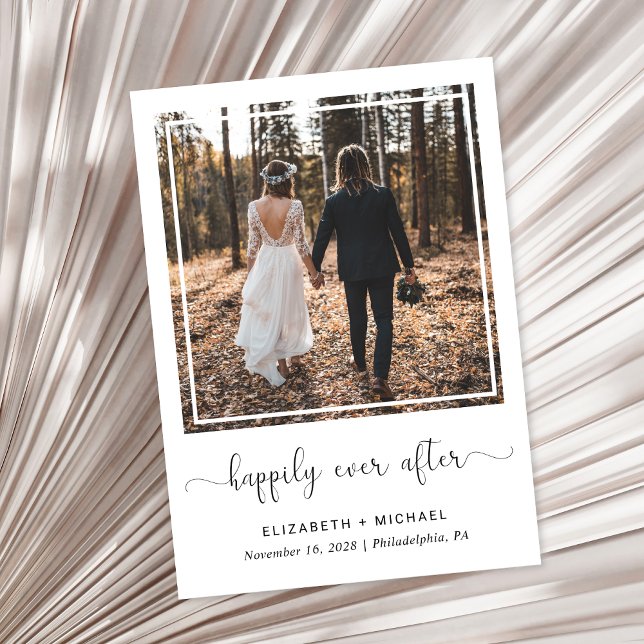 Lyckligtvis allt efter fotobröllopsmottagningen inbjudningar (A chic Happily Ever After Party Invitation to set the tone for an unforgettable event)