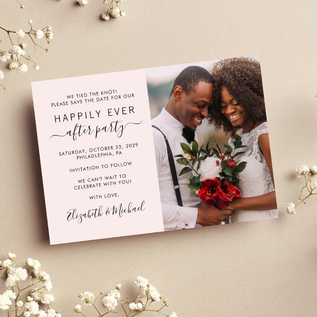 Lyckligtvis allt efter fotot Rosa bröllopsmottagni Spara Datumet (Skapare uppladdad)