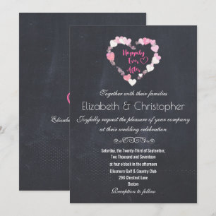 Lyckligtvis allt efter glittery Rosa Hearts Bröllo Inbjudningar