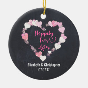 Lyckligtvis allt efter glittery Rosa Hearts Bröllo Julgransprydnad Keramik