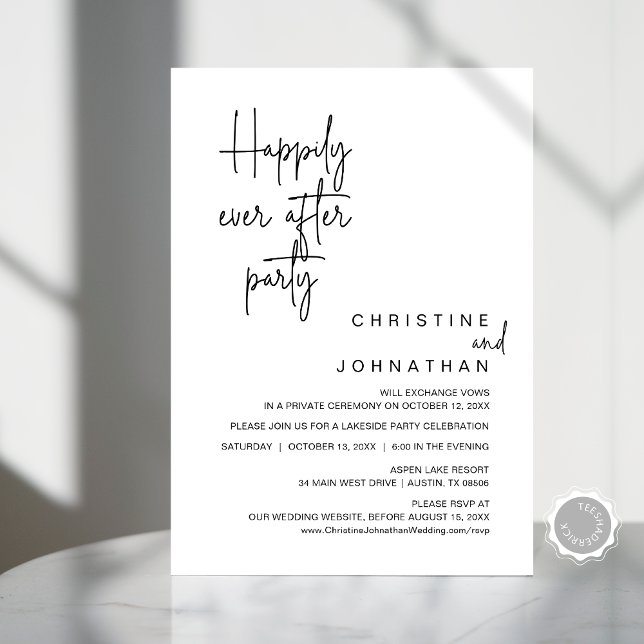 Lyckligtvis allt efter inbjudan till Party efter B (Happily Ever After Wedding Elopement Party Invitation Card, Modern Minimal, Dinner Downloadable)