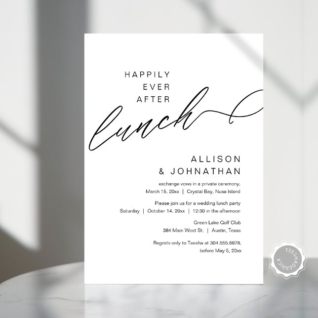 Lyckligtvis allt efter Lunch Modern Bröllop Elopem Inbjudningar (Happily Ever After Lunch, Modern Minimalist Wedding Celebration, Digital Download Invites.)