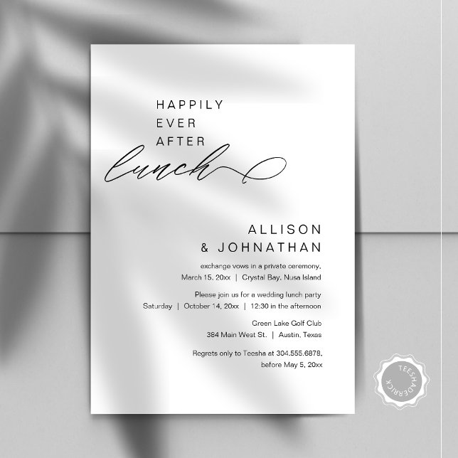Lyckligtvis allt efter Lunch Modern Bröllop Elopem Inbjudningar (Happily Ever After Lunch, Modern Minimalist Wedding Celebration, Digital Download Invites.)