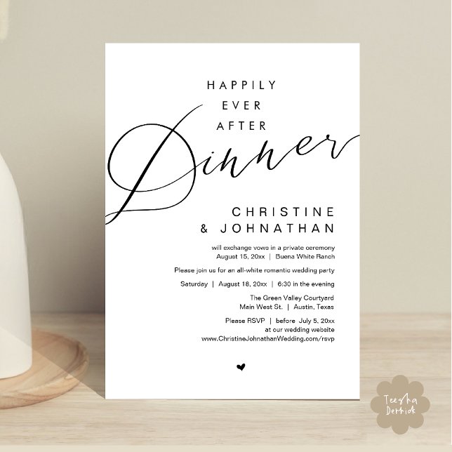 Lyckligtvis allt efter middagen Bröllop Elopement  Inbjudningar (Happily Ever After Party Invitation Card PDF Modern Wedding Dinner Dancing Black White )