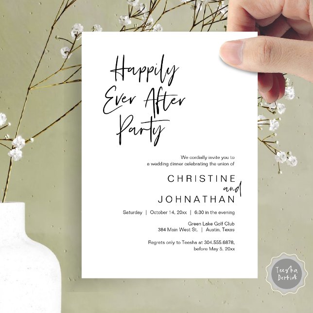 Lyckligtvis allt efter Party, Bröllop Dinner Danci Inbjudningar (Happily Ever After Party, Modern Wedding Dinner Dancing Invitation Card, PDF, Black and White)