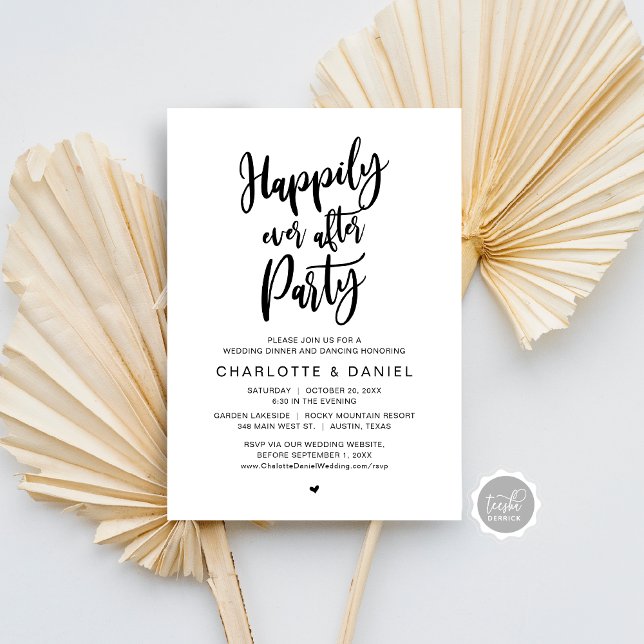 Lyckligtvis allt efter Party, Bröllop Dinner Danci Inbjudningar (Happily Ever After Party, Wedding Dinner Dancing Invitation, Modern Rustic Script, Digital Download)