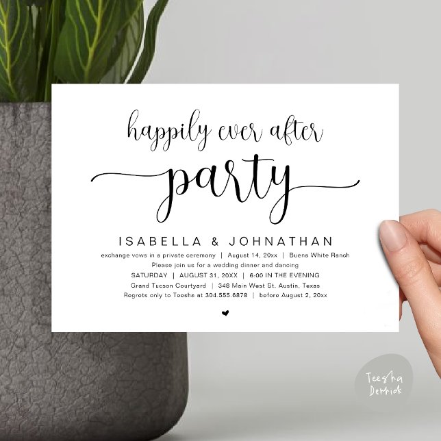 Lyckligtvis allt efter Party, Bröllop Dinner Danci Inbjudningar (Happily Ever After Party, Wedding Dinner Dancing Invitation Card, PDF, Modern Black White)