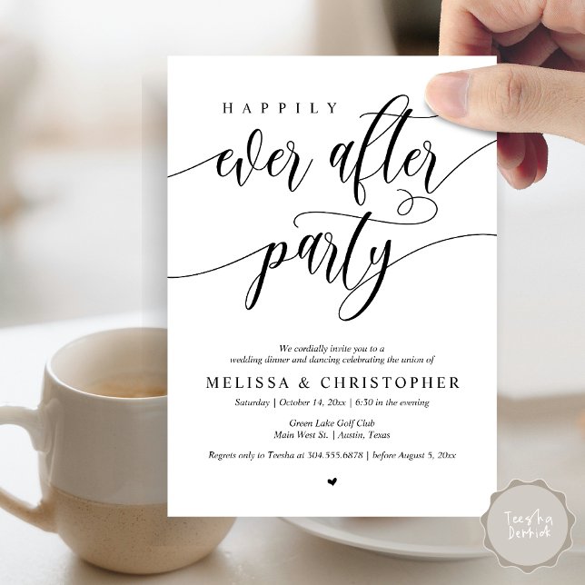 Lyckligtvis allt efter Party, Bröllop Dinner Danci Inbjudningar (Happily Ever After Party, Wedding Dinner and Dancing Invitation Card, PDF, in Black and White)