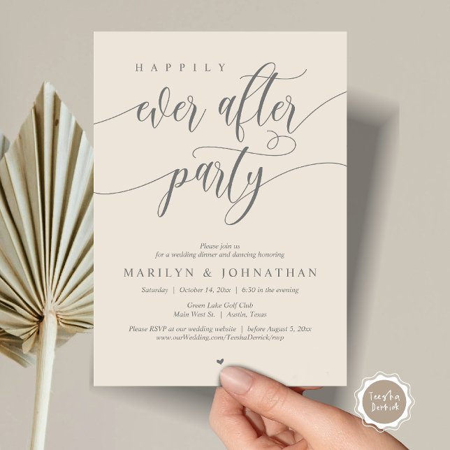 Lyckligtvis allt efter Party, Bröllop Dinner Danci Inbjudningar (Happily Ever After Party, Modern Minimalist Wedding Dinner Invitation Card, PDF, Dark Grey Cream)