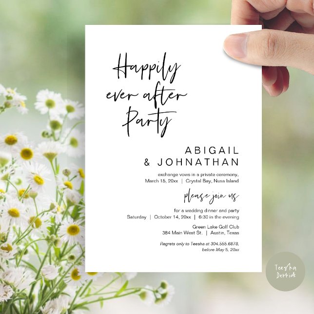 Lyckligtvis allt efter Party, Bröllop Elopement Mi Inbjudningar (Happily Ever After Party, Modern Wedding Elopement Dinner Invitation Card, PDF, in Black and White)