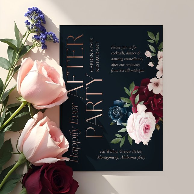 Lyckligtvis allt efter Party Burgundy & marinens B Tilläggskort (Happily Ever After Party Burgundy & Navy Florals Enclosure Card)