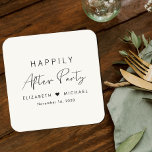 Lyckligtvis allt efter Party Cream-bröllopet Underlägg Papper Kvadrat<br><div class="desc">Chic Ljusgrädde pappra underlägg för din bröllopsmottagning och andra firande efter bröllop med texten "Lyckligtvis allt efter Party" i enkel modern typografi och ett snyggt-skript,  så gått med namnen ihop av ett hjärta och ditt mottagningsdatum.</div>