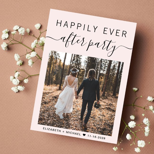 Lyckligtvis allt efter Party Foto Rosa Bröllop Meddelande (An chic Happily Ever After Party Invitation to set the tone for an unforgettable event)