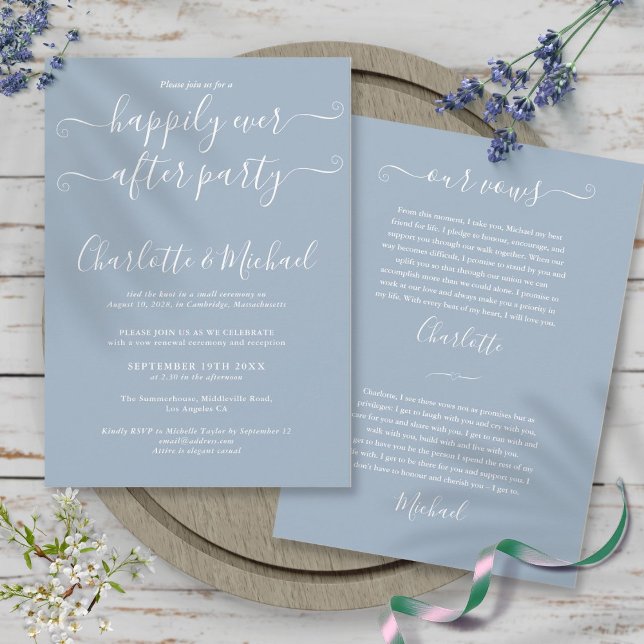 Lyckligtvis allt efter Party har Bröllop kastat Du Inbjudningar (Happily Ever After Party Wedding Vows Dusty Blue Invitation)