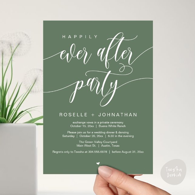 Lyckligtvis allt efter Party Modern Bröllop middag Inbjudningar (Happily Ever After Party Modern Wedding Dinner Dancing Invitation Card PDF Sage Green Greenery)