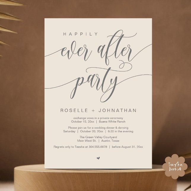 Lyckligtvis allt efter Party Modern Bröllop middag Inbjudningar (Happily Ever After Party Modern Wedding Dinner Dancing Invitation Card PDF Cream Grey)