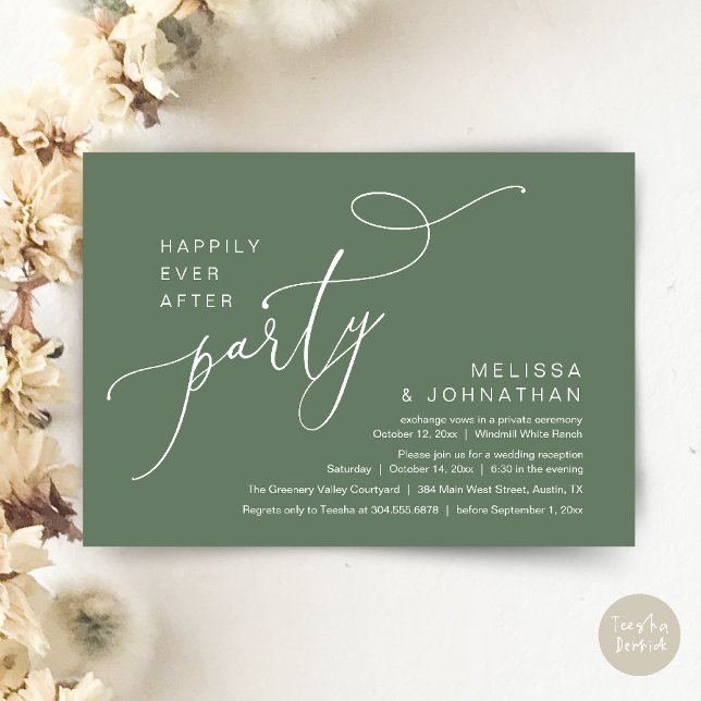 Lyckligtvis allt efter Party, modernt bröllopsmott Inbjudningar (Happily Ever After Party Modern Wedding Reception Dinner Brunch Lunch Invites card PDF Sage Green)