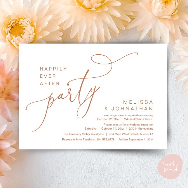 Lyckligtvis allt efter Party, modernt bröllopsmott Inbjudningar (Happily Ever After Party Modern Wedding Reception Dinner Brunch Lunch Invites card PDF Copper Brown)