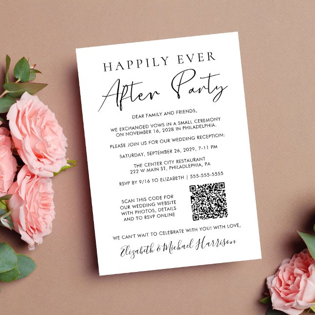 Lyckligtvis allt efter Party Photo QR-koden Bröllo Meddelande (Input your wedding website address to automatically generate a scannable QR code)