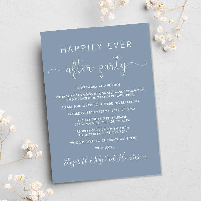 Lyckligtvis allt efter Photo Dusty Blue Reception Inbjudningar (Your love story deserves a grand celebration!)