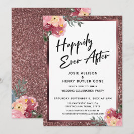 Lyckligtvis allt efter Ro Guld Glitter och blommor Inbjudningar