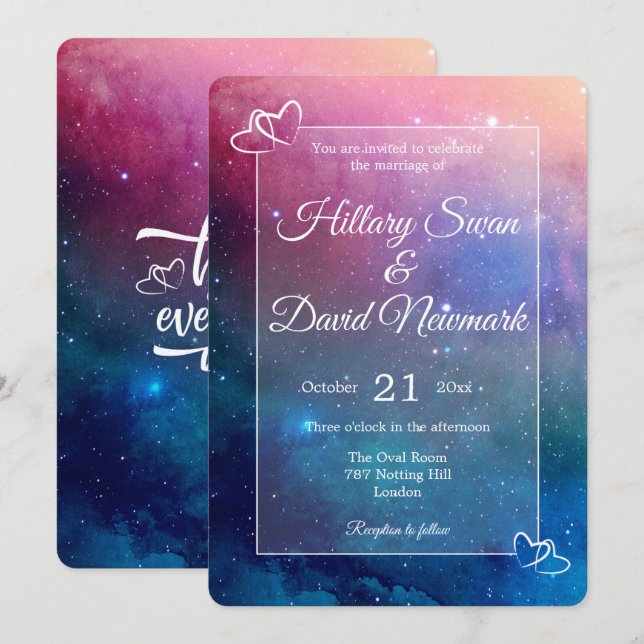 Lyckligtvis allt efter Rosa Nebula Bröllop Inbjudningar (Fram/baksida)