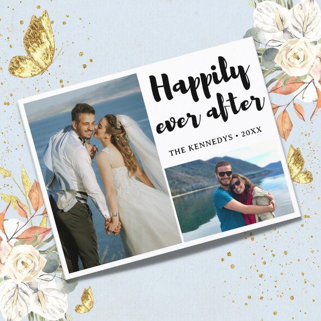 Lyckligtvis allt efter två uttalanden från Photo B (Budget Happily Ever After 2 Photo Wedding Announcement Thank you card)