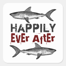 Lyckligtvis allt efter Vintage Sharks Bröllop Fyrkantigt Klistermärke
