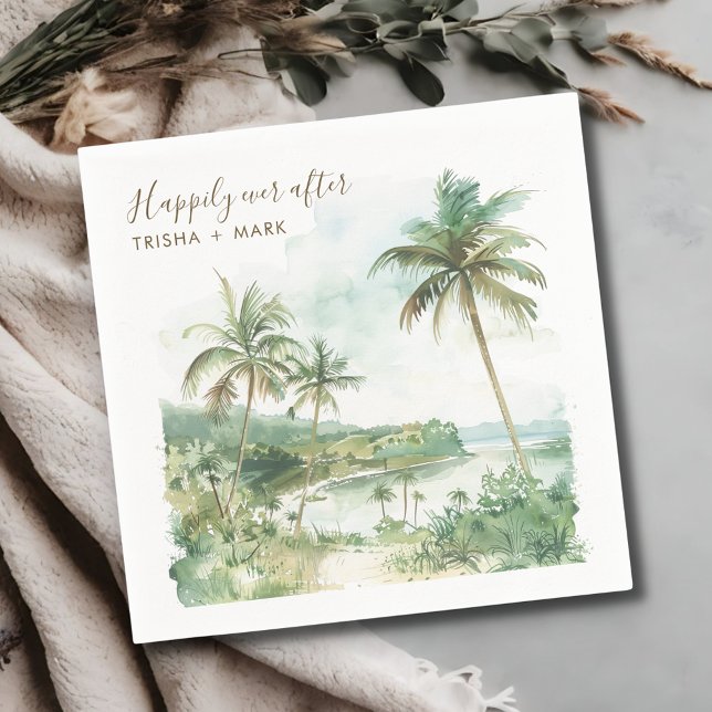 Lyckligtvis allt efter Watercolor Beach bröllop Pappersservett (Happily Ever After Watercolor Beach Wedding Napkins)