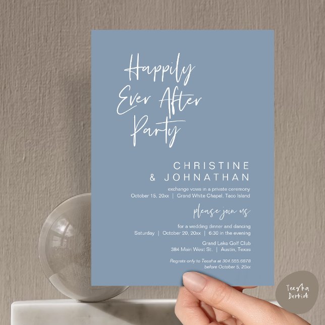 Lyckligtvis alltid efter, den moderna Bröllop-midd Inbjudningar (Wedding Happily Ever After Party Dinner Brunch Elopement Invitation Card, PDF, Dusty Blue)