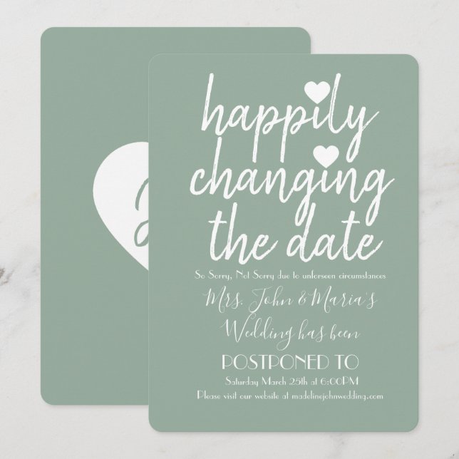 Lyckligtvis ändra Grönten Date Bröllop Sage Inbjudningar (Fram/baksida)
