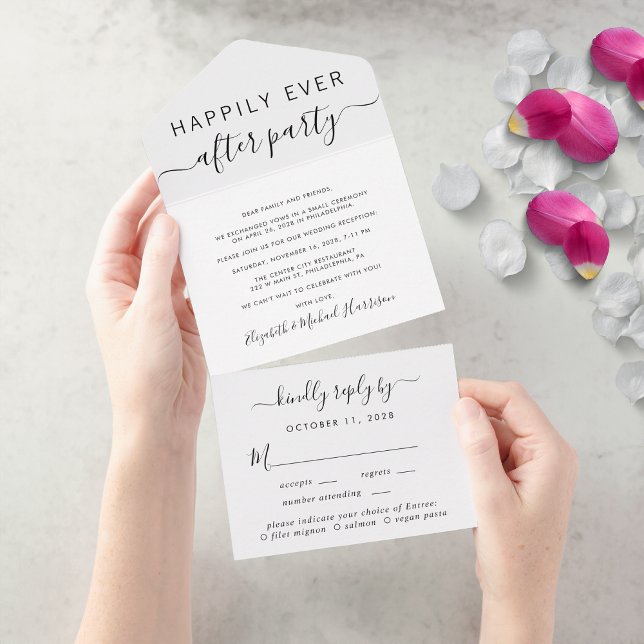 Lyckligtvis efter att Menu valt bröllopsmottagning (An chic Happily Ever After Party all-in-one invitation for your wedding celebration)