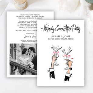 Lyckligtvis efter Black & White Champagne Bow Inbjudningar