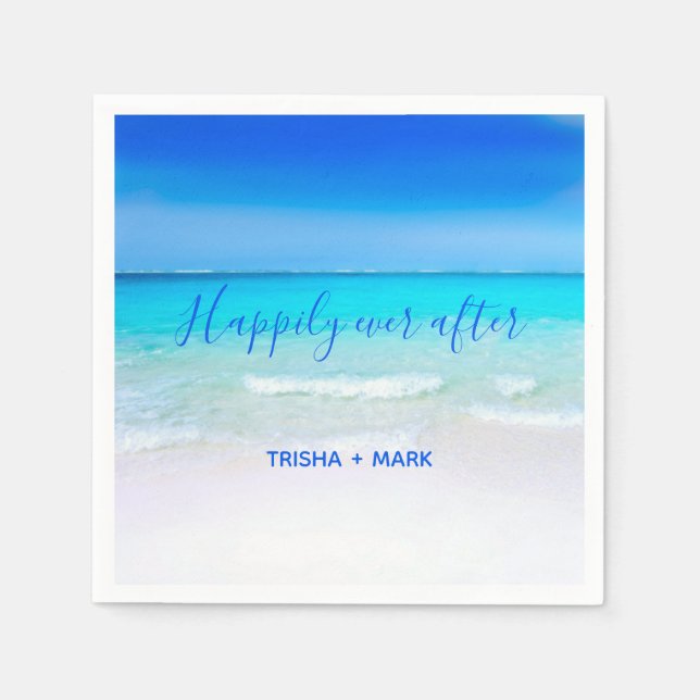 Lyckligtvis efter Blue Paradise Beach Wedding Pappersservett (Framsidan)