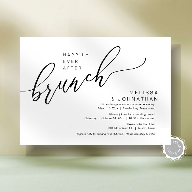 Lyckligtvis efter Bröllop Elopement Brunch Inbjudningar (Happily Ever After Romantic Wedding Elopement Brunch Party Invitation Card, Post Wedding Template)