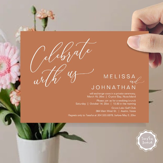Lyckligtvis efter Bröllop Elopement Brunch Inbjudningar (Celebrate with us, Nothing Fancy Just Love, Romantic Wedding Brunch Invitation Card PDF Copper Brown)